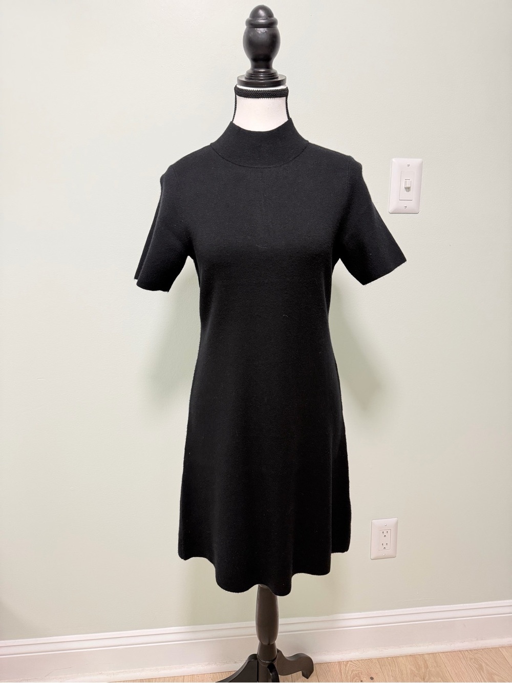 Anthropologie Black Short-Sleeve Mock-Neck sweater Dress